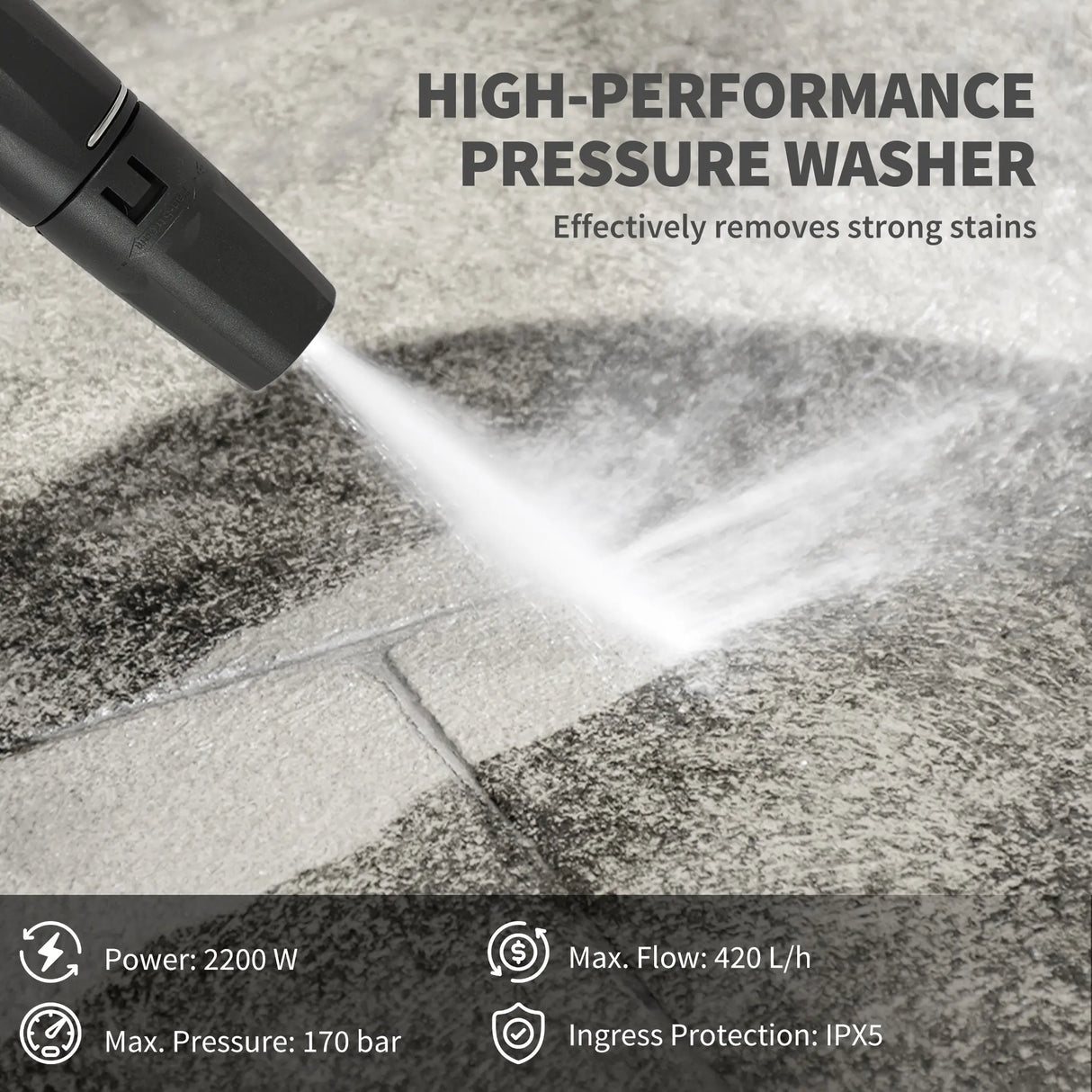 Outsunny 2200W High Pressure Washer, 170 Bar Pressure Washer with Adjustable Nozzle and 6M Hose, 33 x 31.5 x 80.5 cm, Yellow