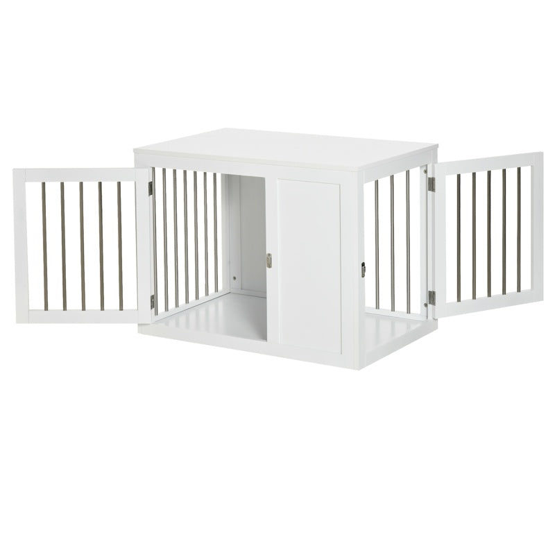 PawHut 2-in-1 Dog Cage and Side Table, with Two Lockable Doors, for Medium Dogs - White