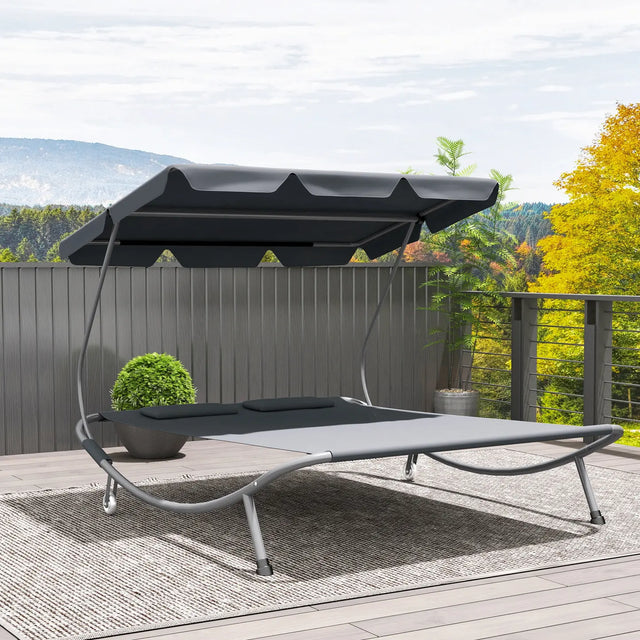 Outsunny Double Outdoor Bed, with Canopy - Light Grey