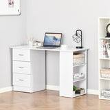 HOMCOM Computer Desk, Writing Table, PC Workstation with 3 Storage Shelves and Drawers, Silver Handle, for Home Office, White