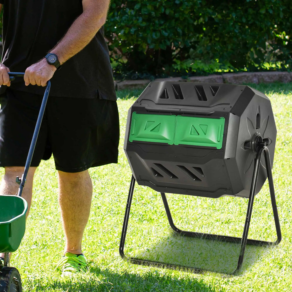 Outsunny 160L 360 Rotating Dual Chamber Composter - Black