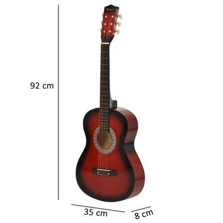 HOMCOM 36" 3/4 Beginner Acoustic Guitar Set, with Protective Case, Red