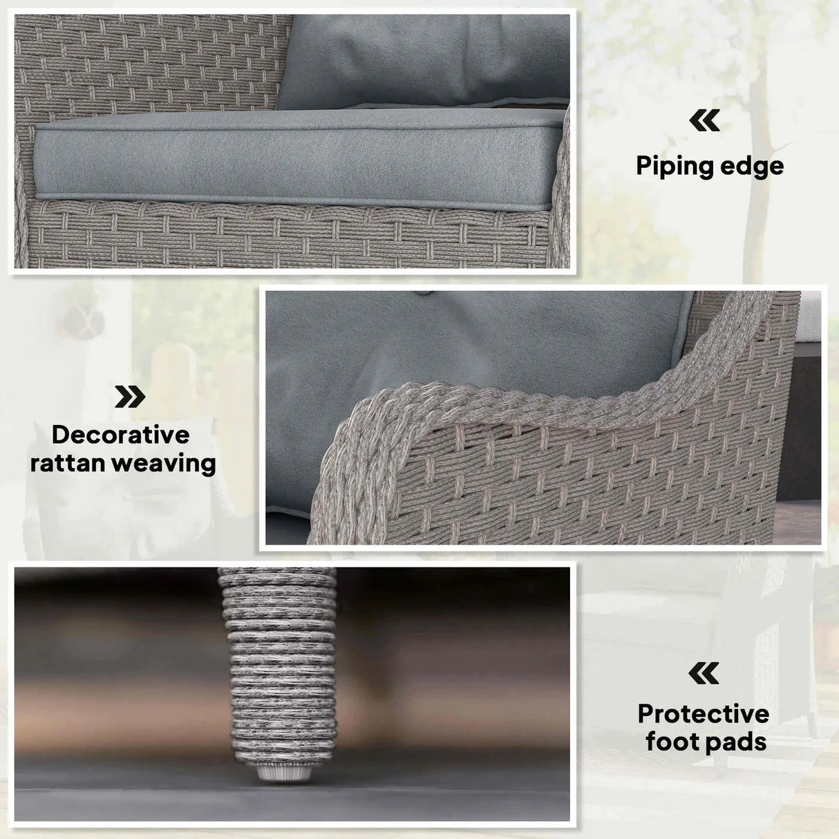 Outsunny Rattan Garden Chairs Set of 2, Outdoor Rattan Chairs with Cushions, Armrests and High Back, PE Wicker Garden Armchair with Steel Frame for Balcony, Porch, Light Grey