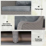 Outsunny Rattan Garden Chairs Set of 2, Outdoor Rattan Chairs with Cushions, Armrests and High Back, PE Wicker Garden Armchair with Steel Frame for Balcony, Porch, Light Grey