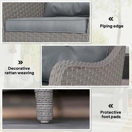 Outsunny Rattan Garden Chairs Set of 2, Outdoor Rattan Chairs with Cushions, Armrests and High Back, PE Wicker Garden Armchair with Steel Frame for Balcony, Porch, Light Grey