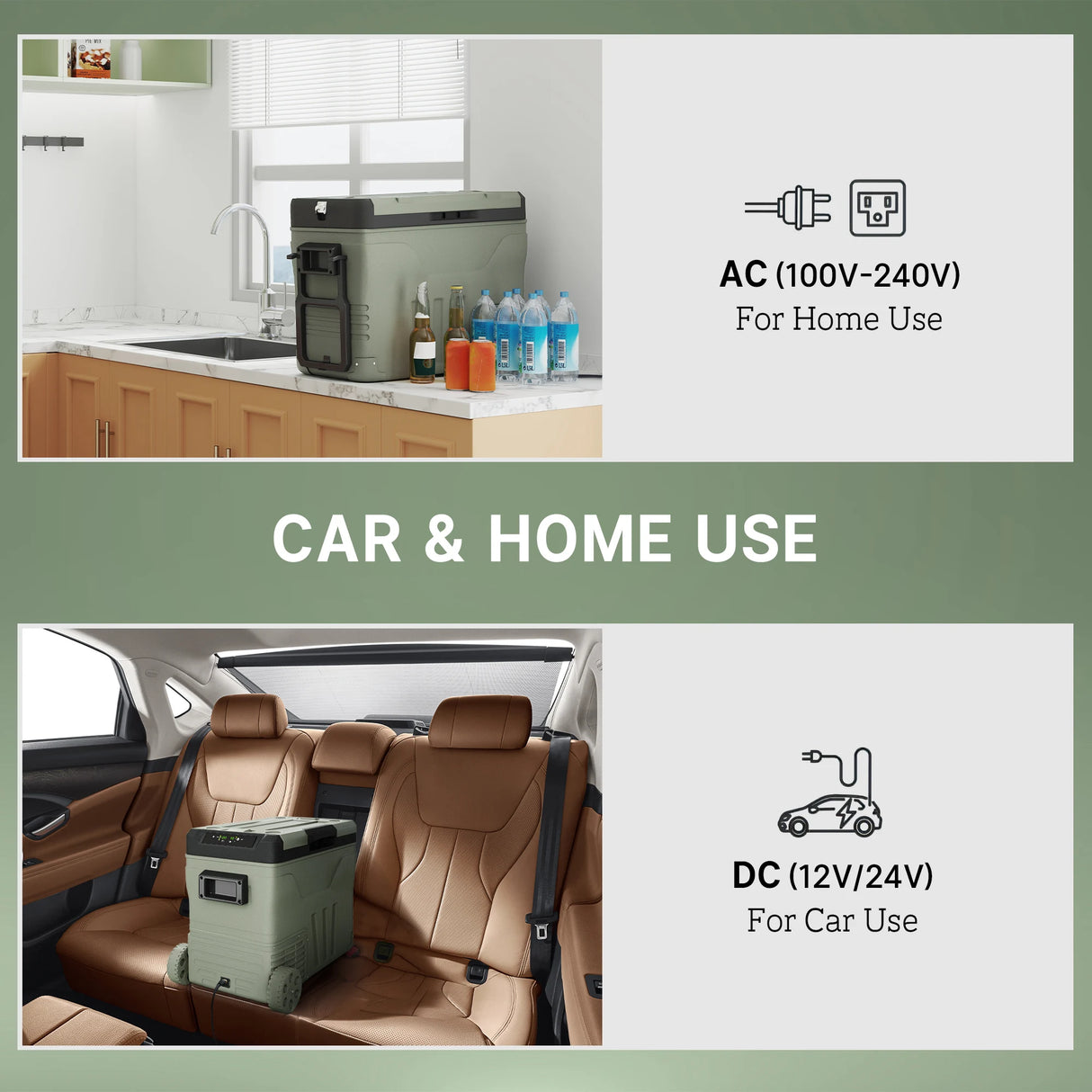 Outsunny 45L Two Compartment Car Fridge Cooler - Green