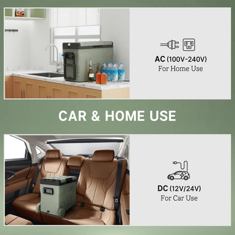Outsunny 45L Two Compartment Car Fridge Cooler - Green