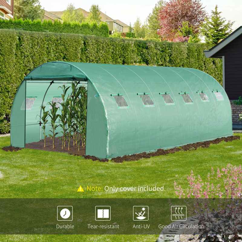 Outsunny 6 x 3 x 2m Greenhouse Replacement Cover ONLY Winter Garden Plant PE Cover for Tunnel Walk-in Greenhouse with Roll-up Windows Door Outdoor, Green