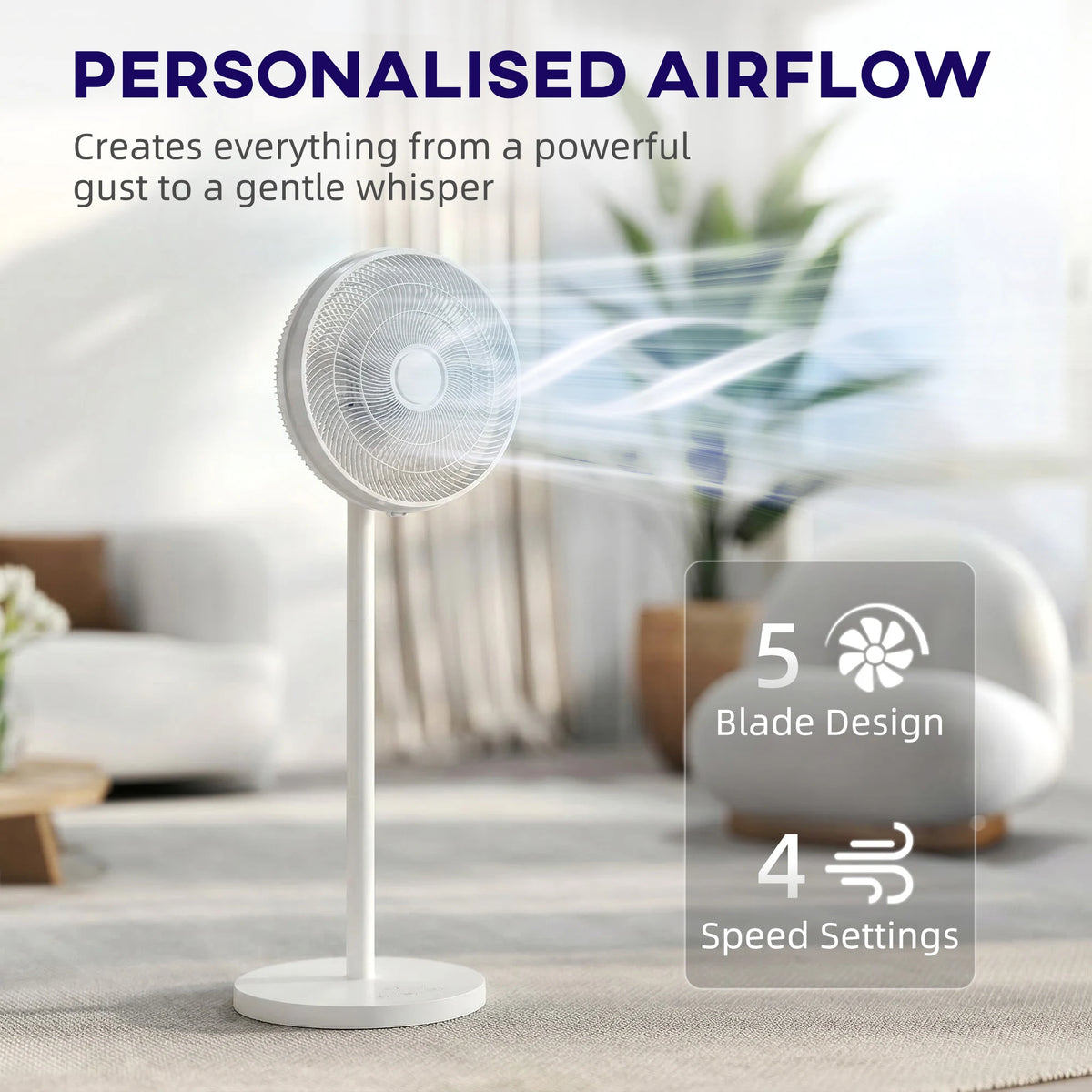 HOMCOM 40 cm Standing Fan, Cooling Floor Fan with 80 Oscillating, Adjustable Tilt and Height, 4 Speed, Remote Control, White