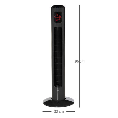 HOMCOM 38'' Freestanding Tower Fan, 3 Speed 3 Mode, 12h Timer, 70 Degree Oscillation, LED Panel, 5M Remote Controller, Dark Grey