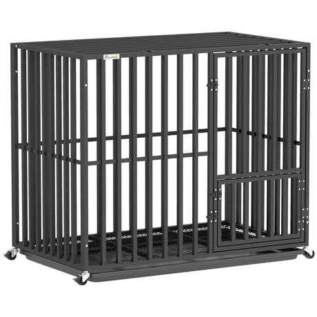 PawHut Heavy Duty Dog Crate, Dog Cage with Wheels for Small Medium Breeds, Metal Pet Kennel with Removable Tray