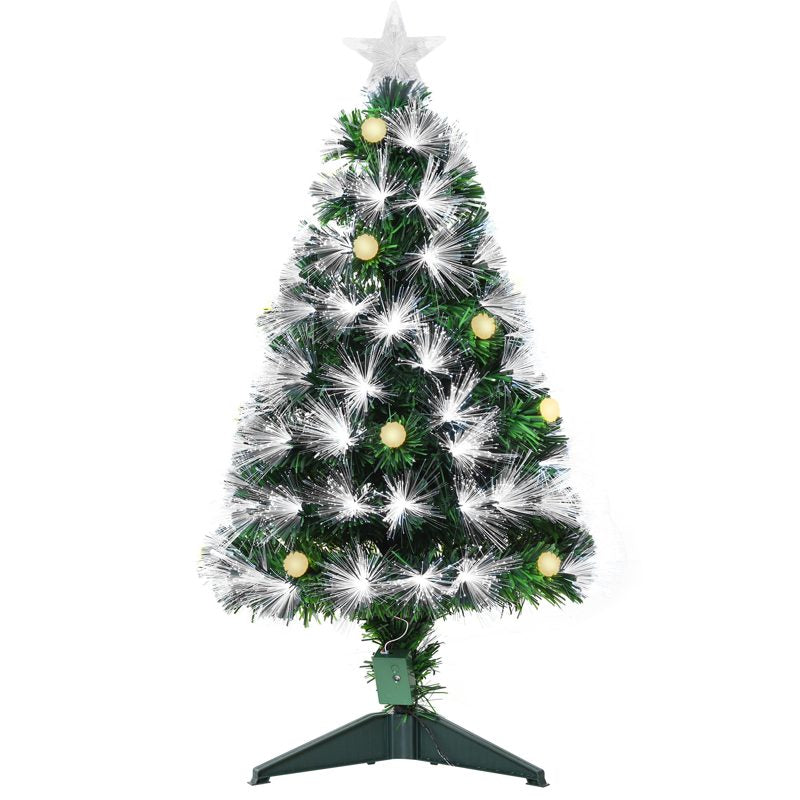 HOMCOM 3ft White Light Artificial Christmas Tree w/ 90 LEDs Star Topper Tri-Base Full Bodied Seasonal Decoration Pre-Lit Home