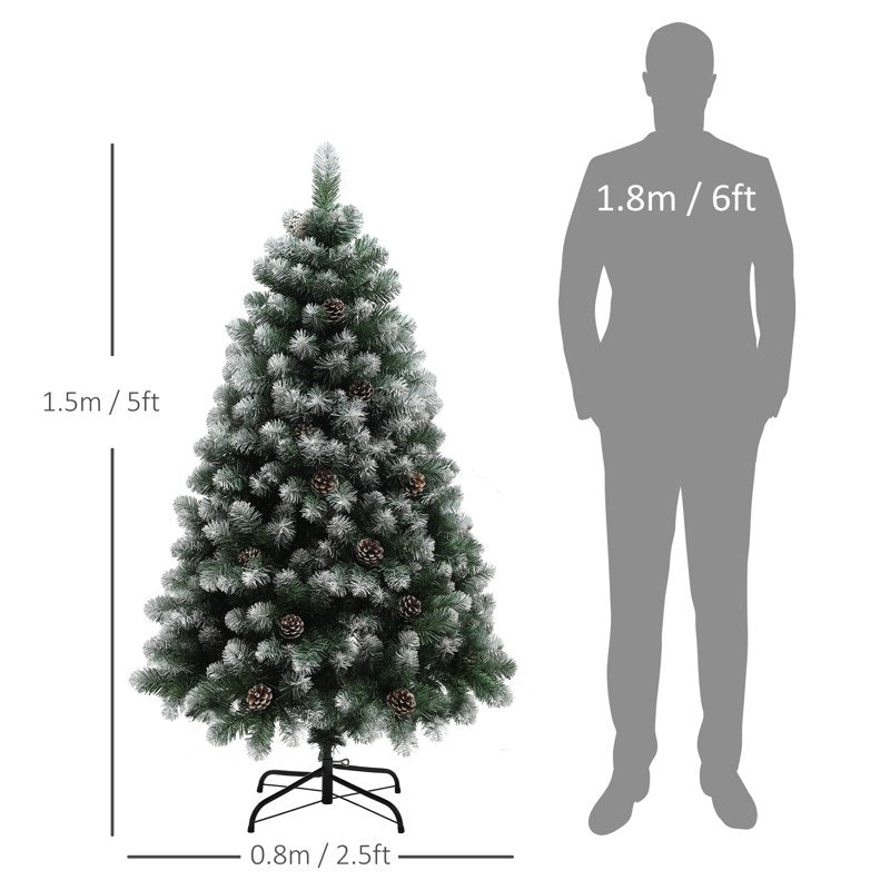 HOMCOM 5ft Snow-Dipped Artificial Pine Christmas Tree