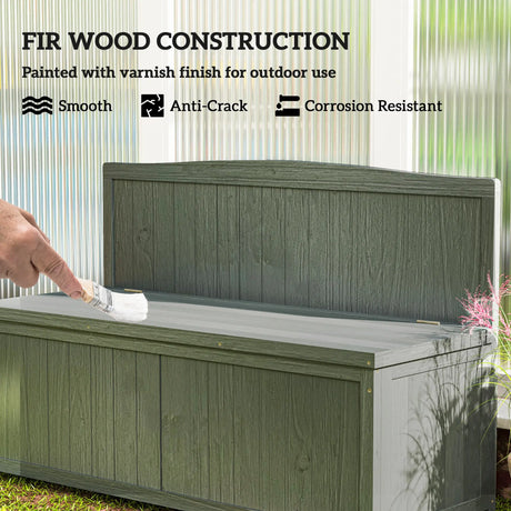 Outsunny Wood Storage Bench for Patio Furniture, Outdoor Garden Seating Tools, Grey