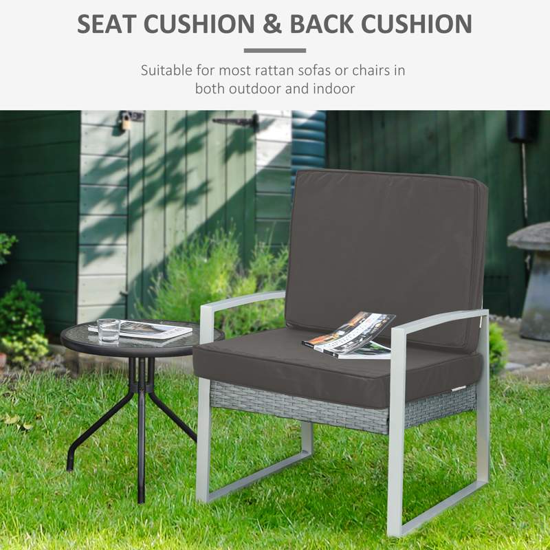 Outsunny Set of 2 Garden Seat and Back Cushion Set, Replacement Cushions for Outdoor Furniture with Seat Cushion and Back Cushion, Dark Grey