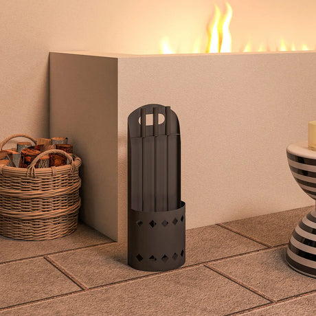 Outsunny 4 Pieces Fireplace Companion Set, Metal Fireplace Accessories Fireside Companion Set with Broom, Shovel, Poker, Bucket, Black