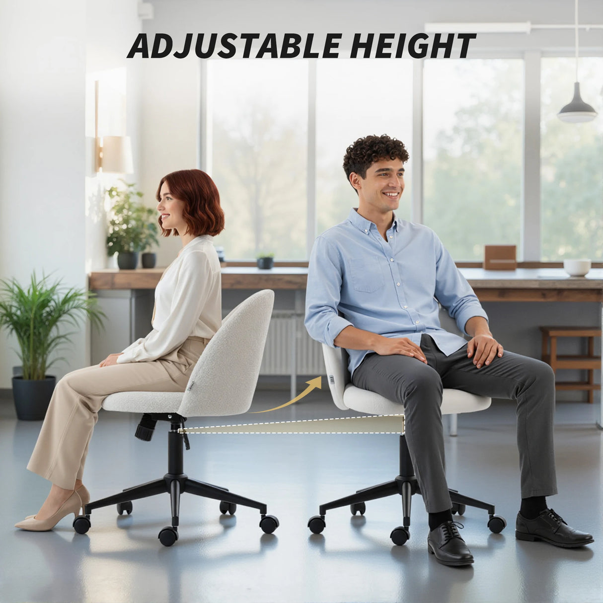 HOMCOM Teddy Fleece Office Chair with Wheels - Cream White