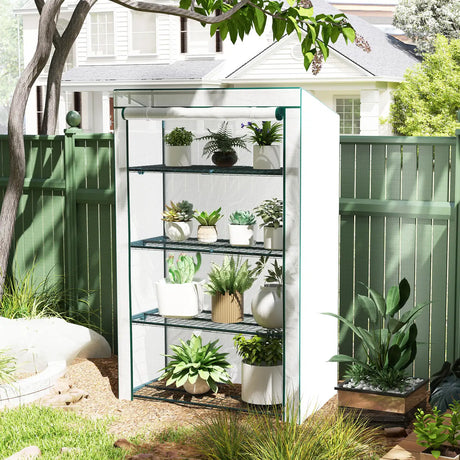Outsunny Four-Tier Mini Greenhouse - Green/White