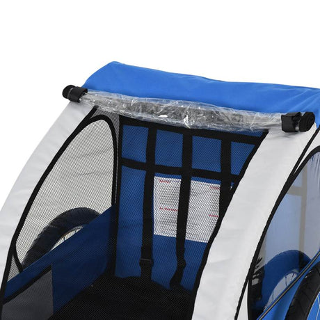 HOMCOM 2 Seat Bike Trailer Bicycle wagon for Kids Child Steel Frame Safety Harness Seat Carrier Hitch Coupler Blue White 130 x 76 x 88 cm