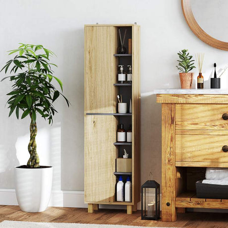 HOMCOM Multi-Storage Slim Bathroom Cabinet - Wood-Effect