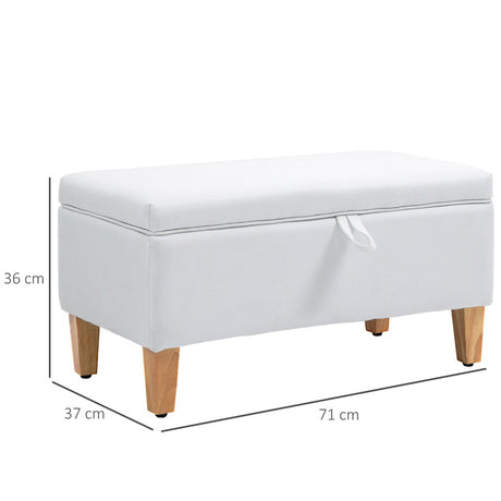 HOMCOM Linen Storage Ottoman Padded Footstool with Rubberwood Legs for Storage Box, Bed End, Shoe Bench, Seating, Cream White