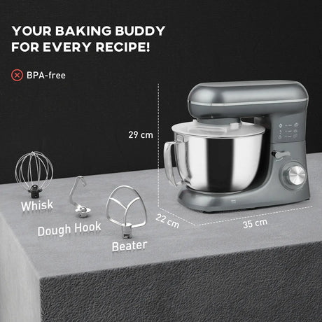 HOMCOM 1300W Kitchen Stand Mixer, with Accessories - Silver