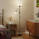 HOMCOM LED Floor Lamp for Living Room, 180cm Tall Standing Lamp, Mother and Child Uplighter with Adjustable Gooseneck, Black