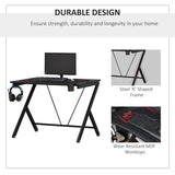 HOMCOM Gaming Desk, 108 x 66cm Computer Table Metal Frame with Cup Holder, Headphone Hook, Cable Hole, for Small Spaces, Black