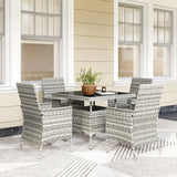 Outsunny Rattan Garden Furniture Set, Outdoor Dining Table and Chairs 4 Seater with Cushions, Square Tempered Glass Top, 4 Armchairs, for Balcony, Terrace, Conservatory, Mixed-Grey