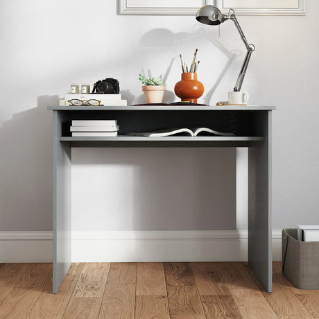 HOMCOM Modern Computer Desk, Home Office Table, Small Writing Desk with Storage Shelf, 90 x 50cm, Grey