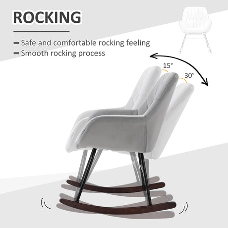 HOMCOM Rocking Chair Reading Accent Armchair with Steel Frame Sponge Padded for Living Room, Dining Room, Office, Balcony, Grey and Black