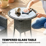 Outsunny Rattan Bistro Set, Reclining Garden Chairs and Glass Coffee Table with Cushions for Patio Balcony Porch, Grey