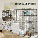 PawHut Four-Tier DIY Large Cat Cage with Hammock, Ramps, Five Doors, Indoor Use for 1-3 Cats, Black