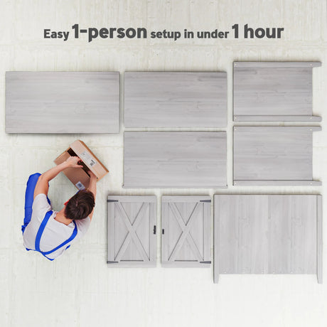 Outsunny Wooden Garden Shed, Outdoor Fir Wood Storage Shed with Shelf and Double Doors, Light Grey