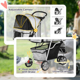 PawHut Dog Stroller, 3 Wheels Foldable Cat Dog Pram with Cup Holder, Storage Basket, Pet Stroller for Small Miniature Dogs, Grey