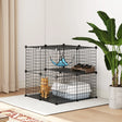 PawHut Indoor Cat Cage DIY Customizable 2-Tier Indoor Cat Enclosure with 2 Doors and Hammock 70 cm Black