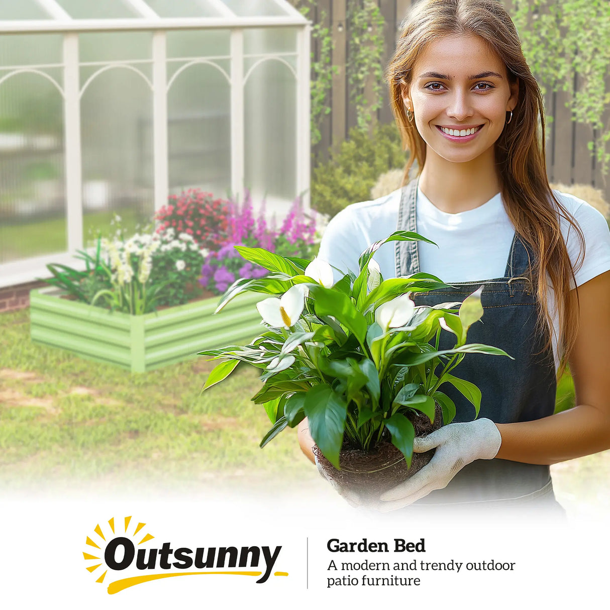 Outsunny Metal Raised Garden Bed Planter Box Outdoor Planters for Growing Flowers, Herbs, Green, Light Green