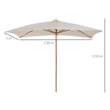 Outsunny 2 x 3m Wooden Garden Parasol Umbrella Outdoor Sun Shade Canopy, Cream White