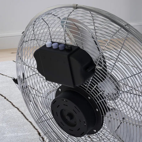 HOMCOM 20 Inches Chrome Metal Floor Fan, High Power 3-Speed Home Gym with Adjustable Head, Portable Desk & Table Fan for Home Office, Powerful Airflow, Quiet Operation