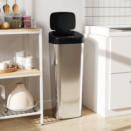 HOMCOM 50L Stainless Steel Sensor Bin - Silver Tone