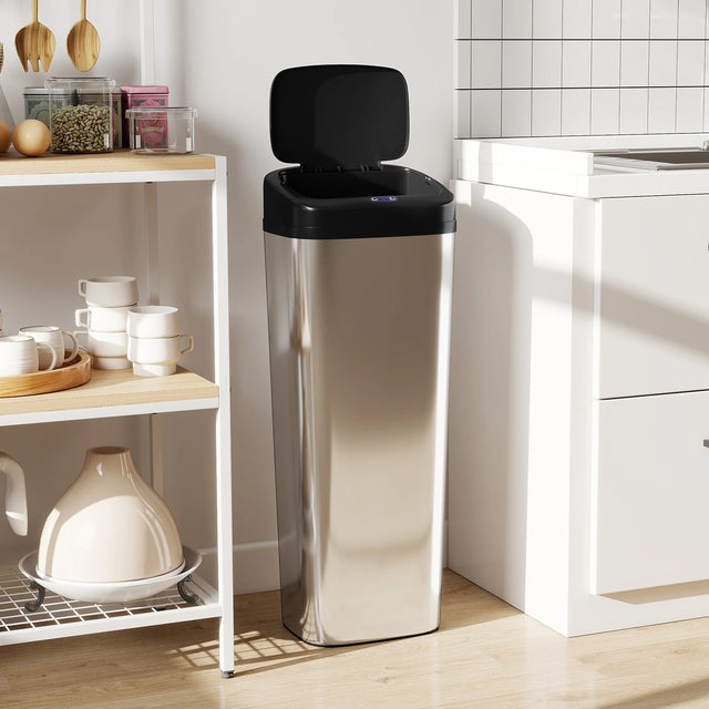 HOMCOM 50L Stainless Steel Sensor Bin - Silver Tone