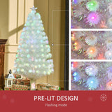 HOMCOM 5 Feet Prelit Artificial Christmas Tree with Fiber Optic LED Light, Holiday Home Xmas Decoration, White