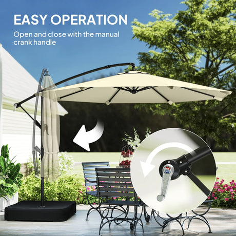 Outsunny 3 m Garden Cantilever Parasol with Cross Base, Sandbag, 360 Rotating Overhanging Banana Umbrella, Beige