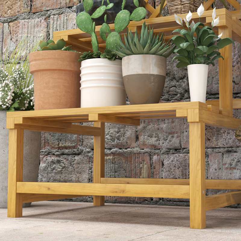 Outsunny Wooden Plant Stand, with Trellis - Natural Finish