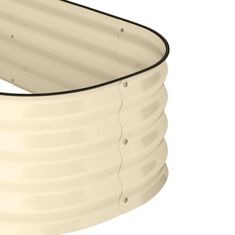 Outsunny Galvanised Raised Garden Bed, Metal Planter Box with Safety Edging, for Flowers, Herbs, Succulents, Cream White