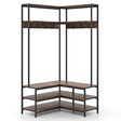 Corner Garment Rack with Open Shelves and 7 Hooks Shoe Bench-Rustic Brown