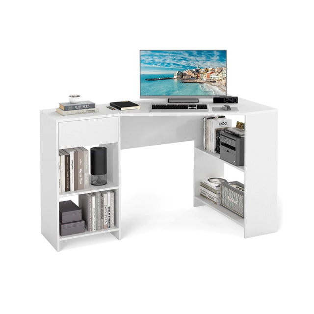 L-Shaped Computer Desk with Storage and Open Shelves for Living Room Bedroom-White