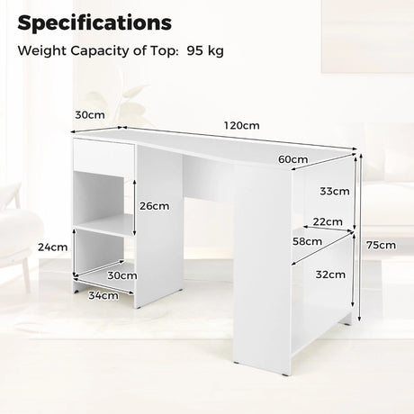 L-Shaped Computer Desk with Storage and Open Shelves for Living Room Bedroom-White