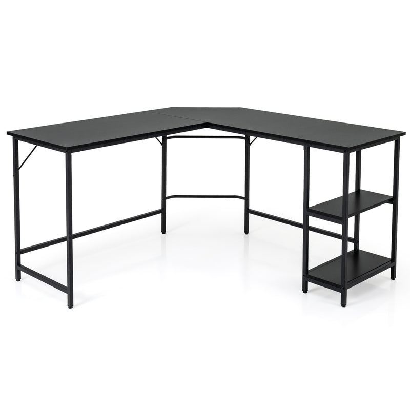 L-Shaped Desk with 2-Tier Storage Shelf for Home-Black
