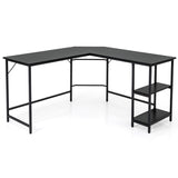 L-Shaped Desk with 2-Tier Storage Shelf for Home-Black